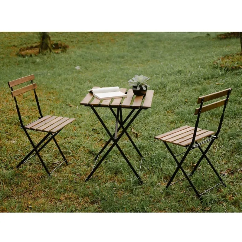 Ensemble Table + 2 chaises pilante Bois et acier mobilier de jardin GARDEN DELUXE  Jardin Terrasse
